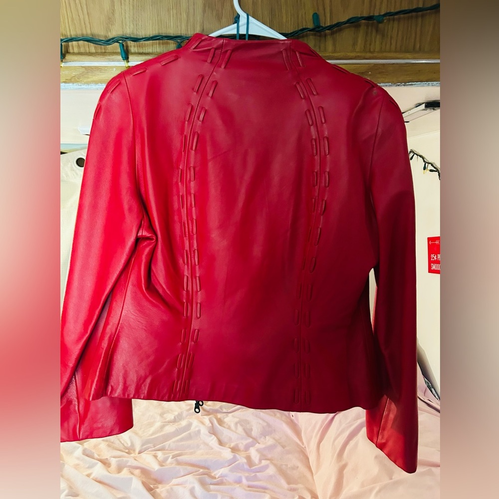 Lipstick Red Moto Leather Jacket Women’s Ms GUC - Picture 4 of 8